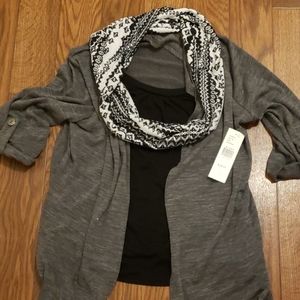 Cardigan with built in tank and scarf